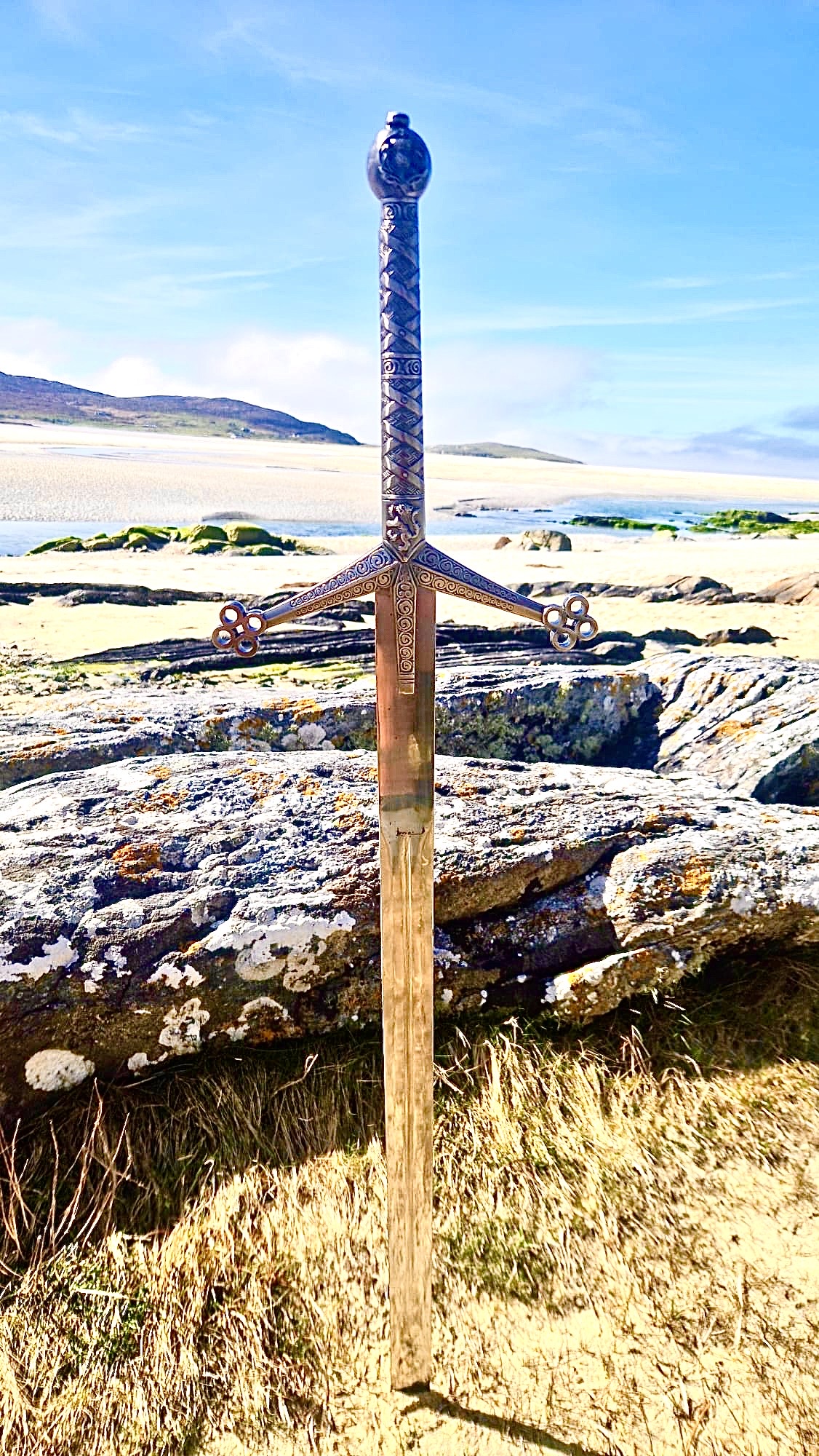 A Scottish Claymore standing on a Hebridean beach